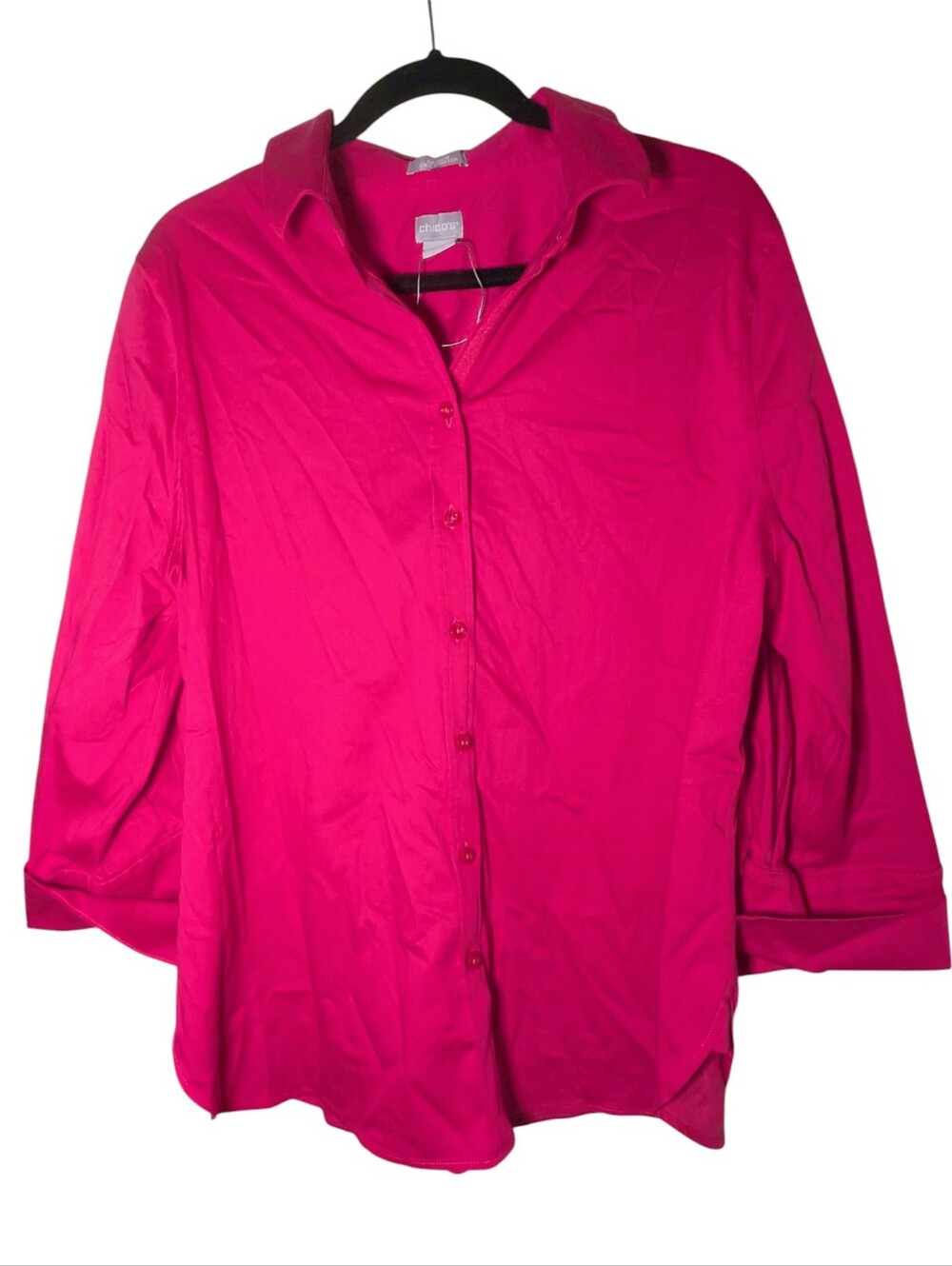 Chico's No-Iron Chic Stretch Pink Button Down Top 3 XL NWOT